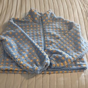 Blue and Tan Checkered Fleece Jacket